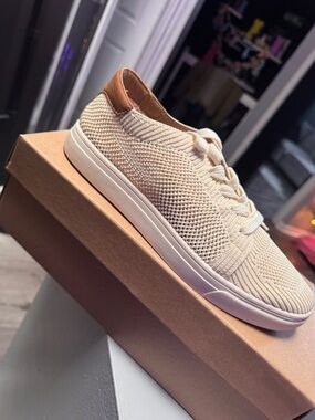 Lucky Brand Milkyway Knit Lace-Up Sneaker in Beige